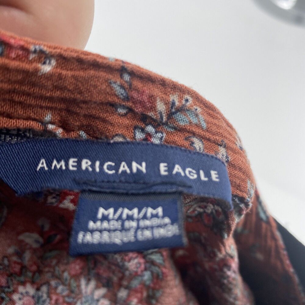 Womens Size M American Eagle Floral Print Rust Orange Boho Prairie Top - Picture 9 of 9